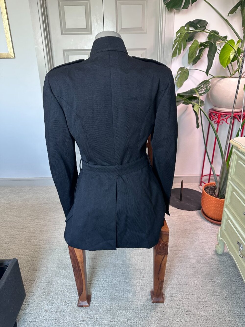 Vintage USMC Marines Military Dress Jacket Gold Button Belted Men XS/S Women S/M - Picture 10 of 15